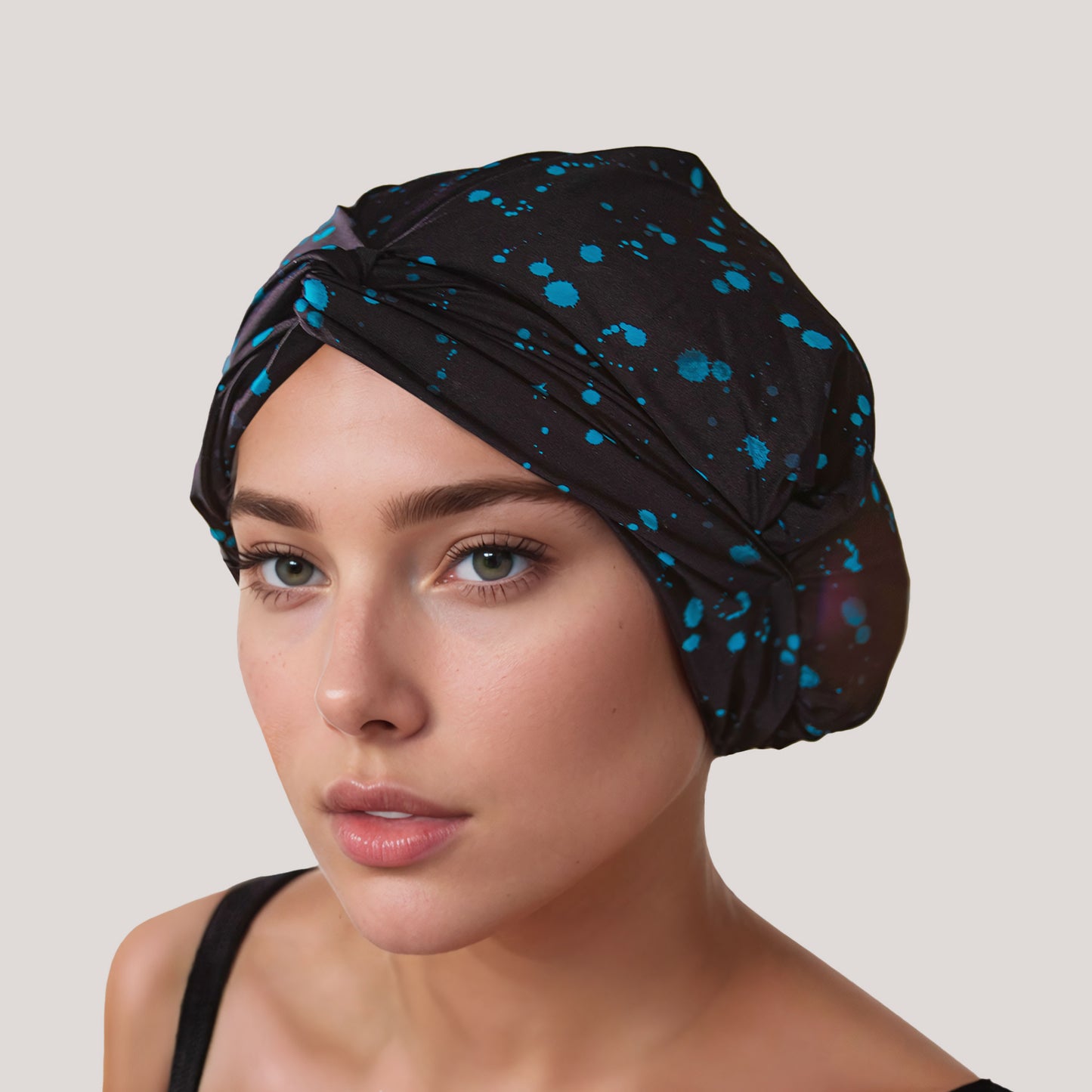Women's Turban & Spa Headband - Aqua Splatter on Midnight