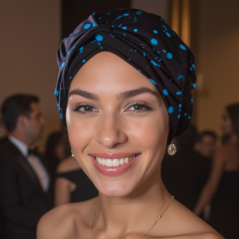 Women's Turban & Spa Headband - Aqua Splatter on Midnight