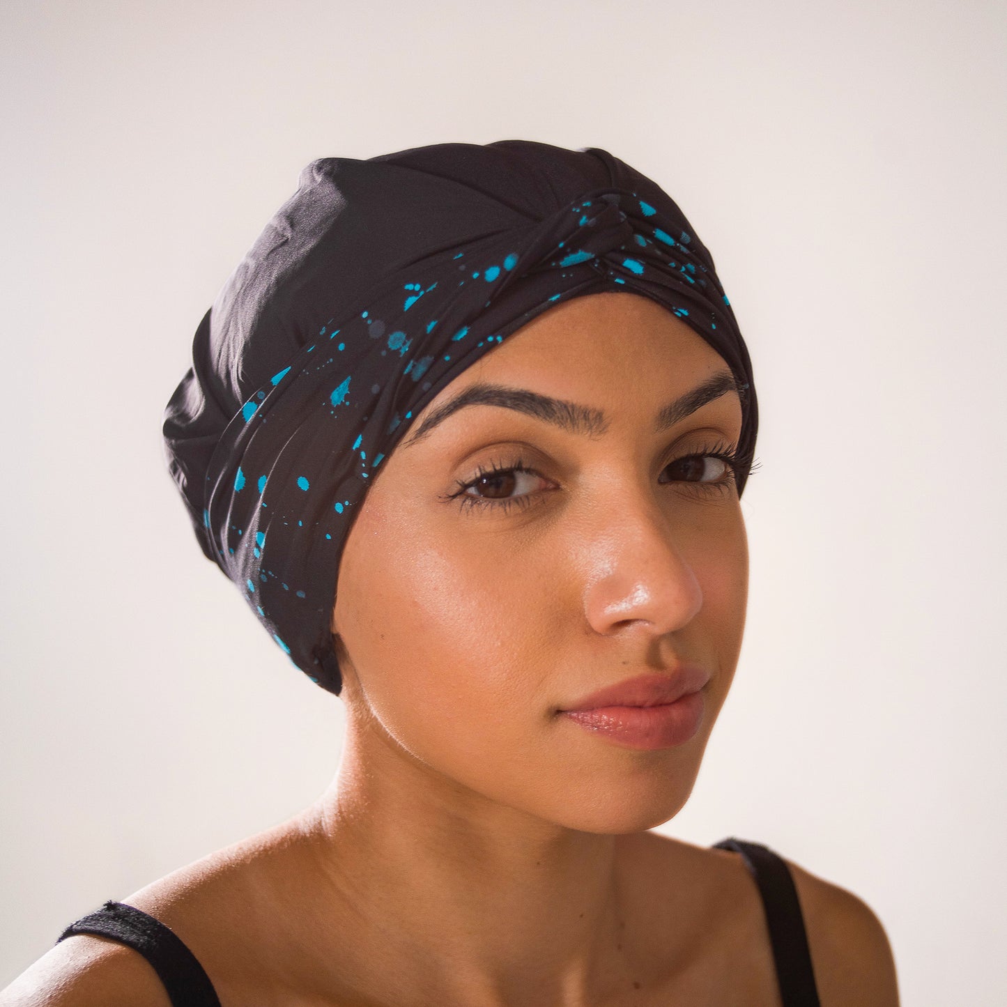 Women's Turban & Spa Headband - Black with Aqua Splatter