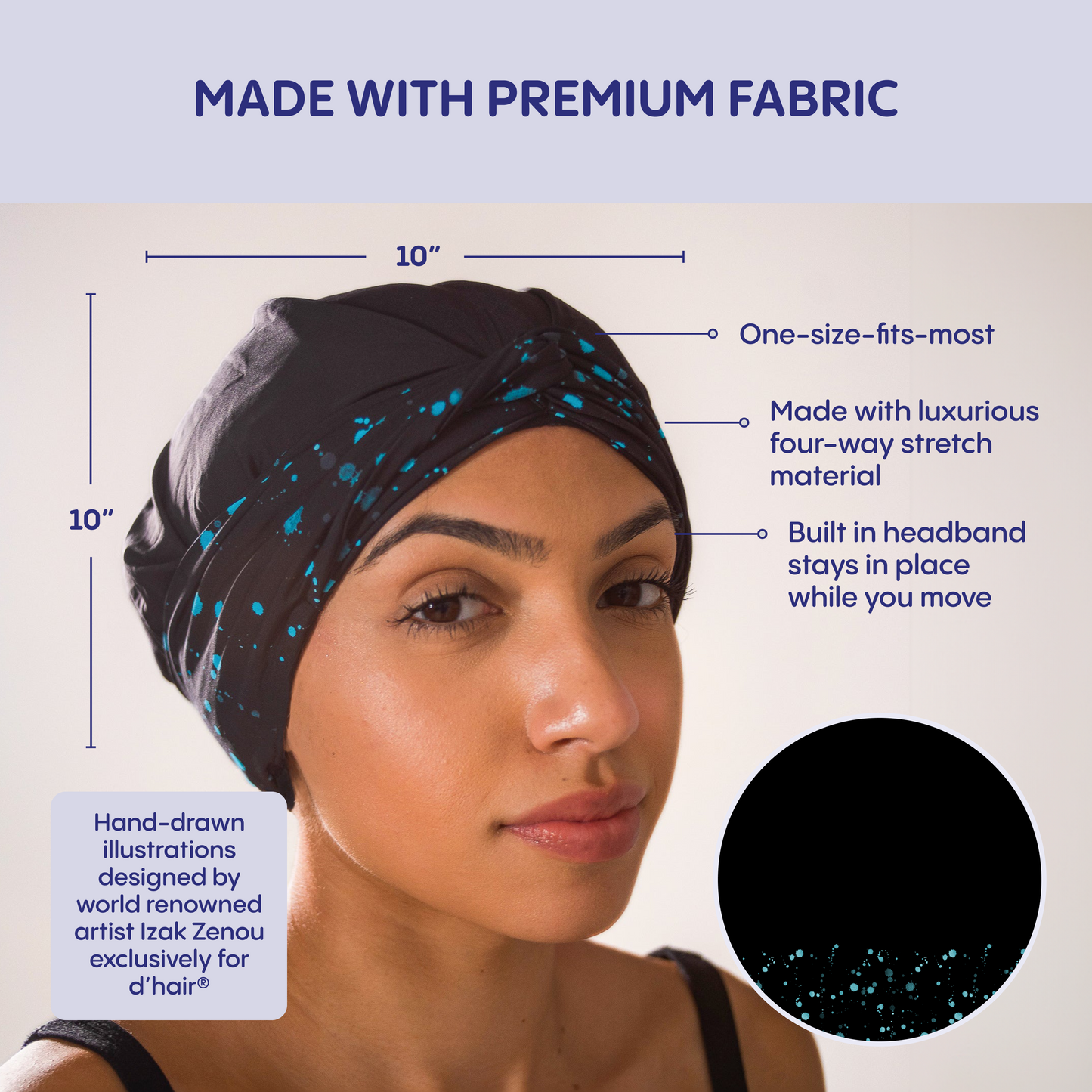 Women's Turban & Spa Headband - Black with Aqua Splatter