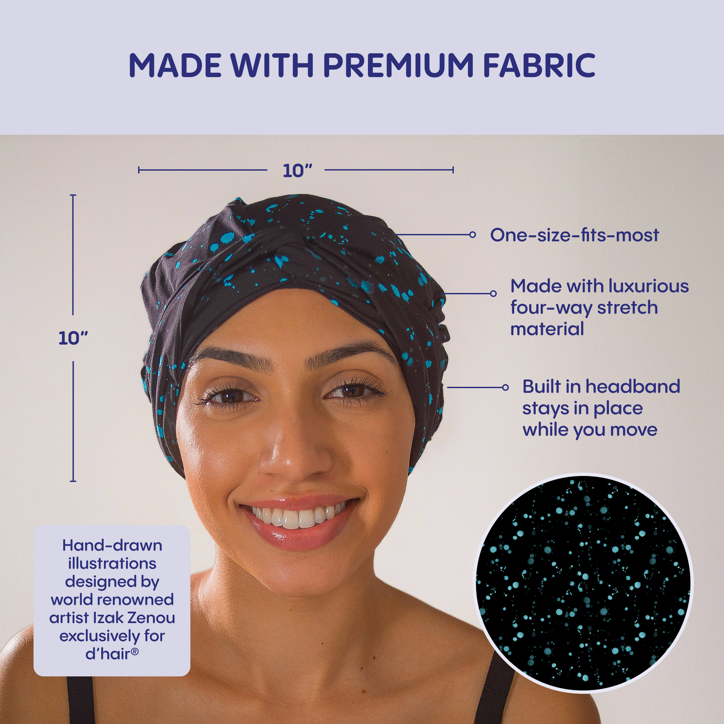 Women's Turban & Spa Headband - Aqua Splatter on Midnight